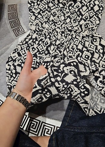 Bohem Desenli Gri Örme Askısız Kadın Tulum - Görsel 2