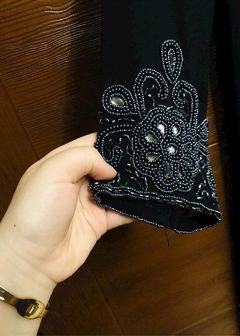 46 Beden siyah Renk Boncuk İşlemeli Siyah Uzun Kadın ferace abaya