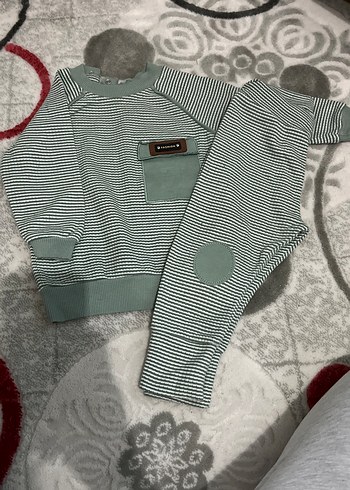 9 Ay Beden Erkek Bebek Gri Çizgili Örgü Takım