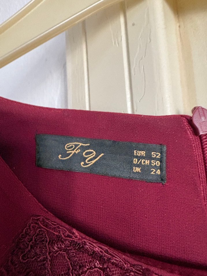 Bordo İşlemeli Uzun Kollu Kadın Elbise - Görsel 4