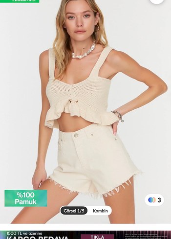 Zara Kadın Beyaz Mini Denim Şort - Görsel 3