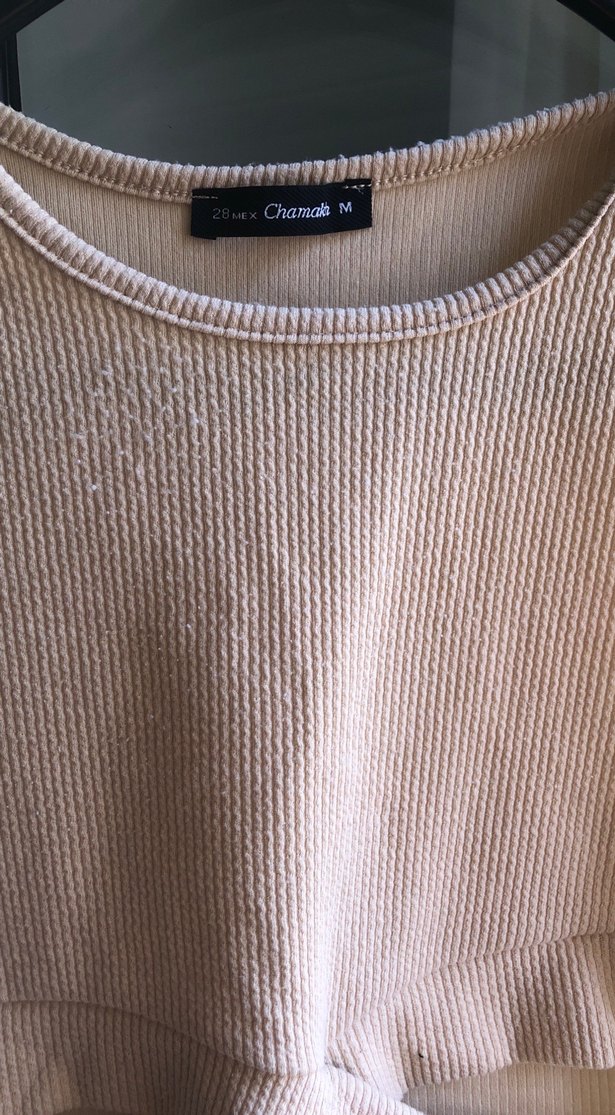 Bej Yüksek Yakalı Kolsuz Crop Top - Görsel 2