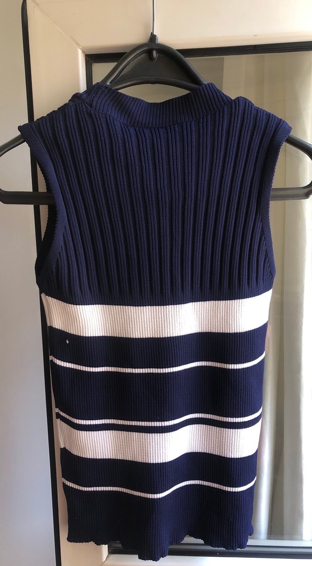 Trendyol Lacivert Çizgili Kolsuz Triko Body - Görsel 2