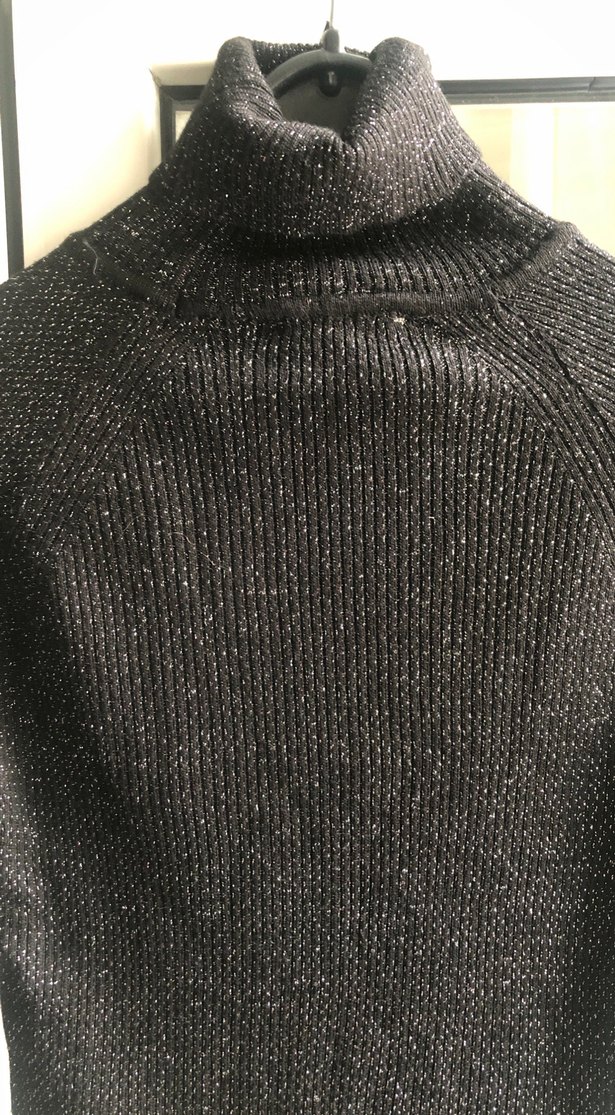 Siyah Simli Kadın Boğazlı Triko Kazak - Görsel 2