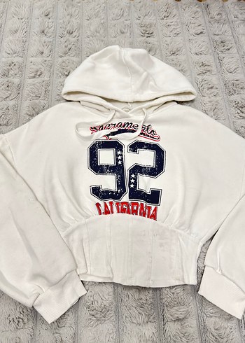 Koton beyaz crop kapüşonlu Sweat