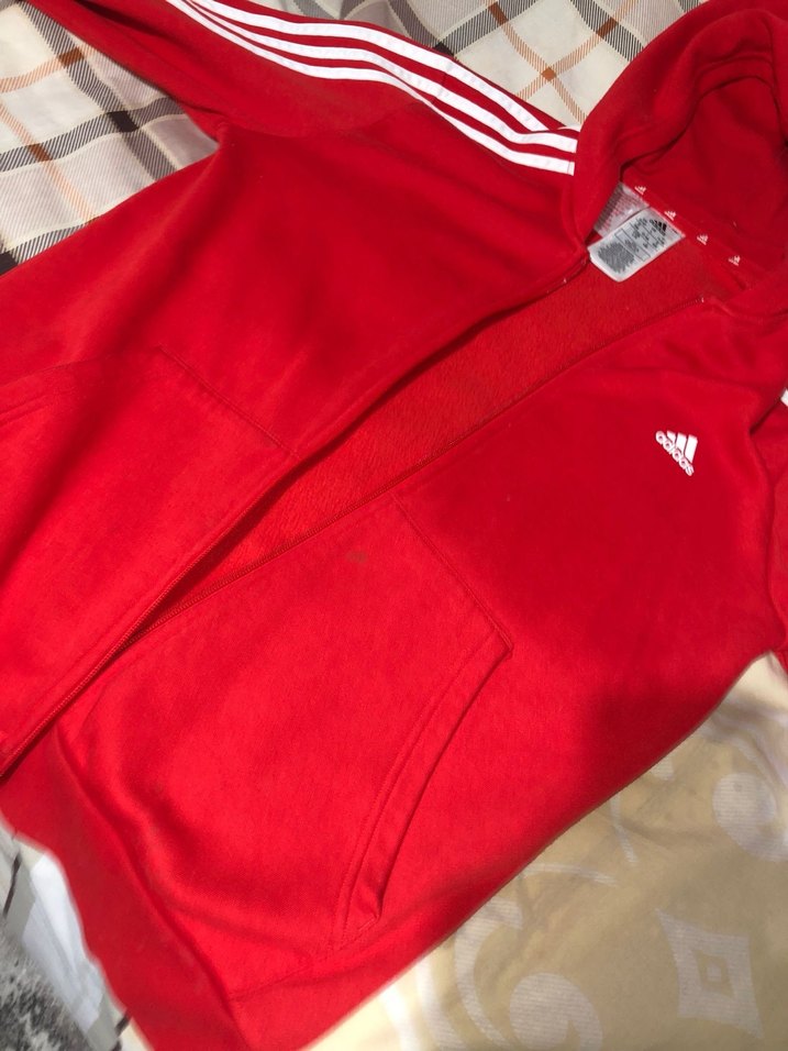 Kırmızı Kapüşonlu orjinal adidas hırka - Görsel 4