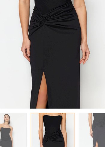 Siyah Straplez astarlı korse detaylı şık abiye - Görsel 4