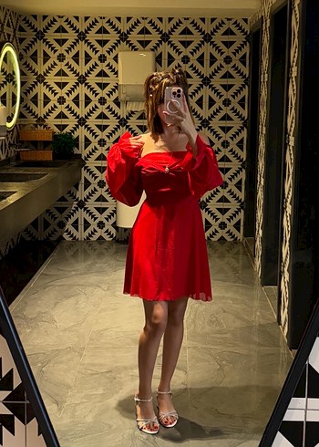 Trendyol & Milla Kırmızı Straplez Mini Gece Elbisesi