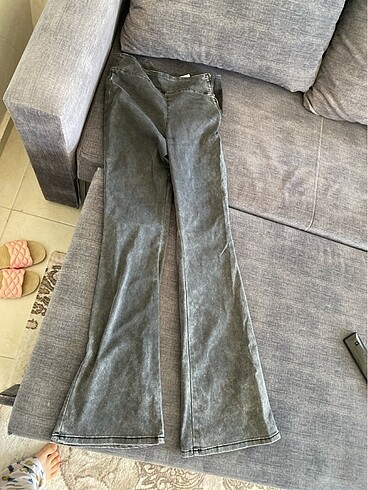 Pull on flare jegging pants gri denim penti