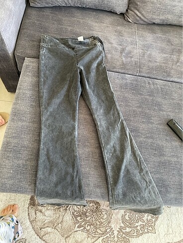 s Beden gri Renk Pull on flare jegging pants gri denim penti