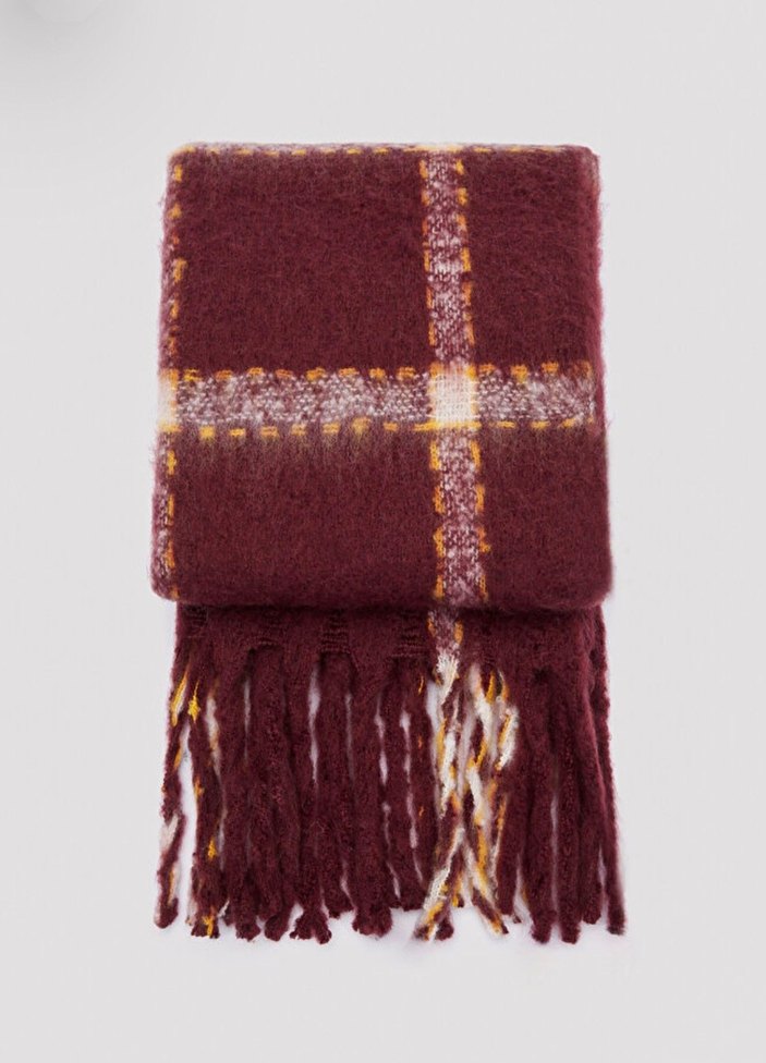 Penti Bordo Püsküllü Yün Kadın Şal - Görsel 2