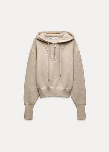 Bej V Yakalı Örgü Kadın Kazak - Görsel 3