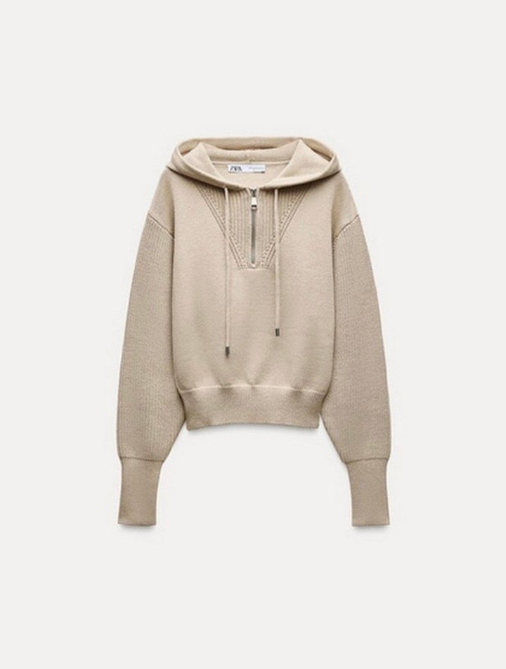 Bej V Yakalı Örgü Kadın Kazak - Görsel 3