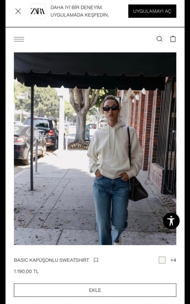 Basic Kapüşonlu Beyaz Sweatshirt - Görsel 3