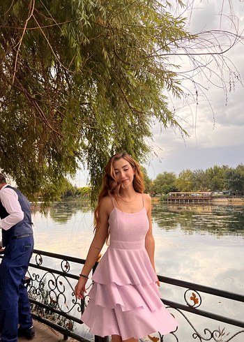 s Beden çeşitli Renk İp Askılı Simli Kat Kat Kısa Elbise