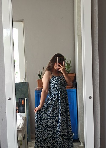 Diğer Mavi Bağcıklı Bohem Midi Elbise