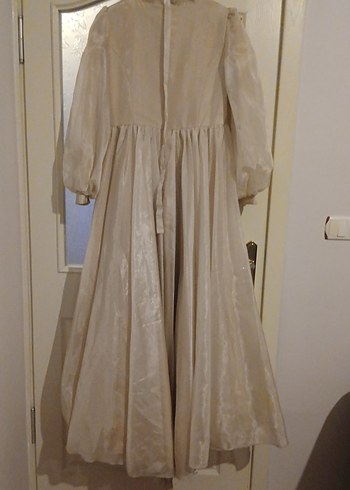 Uzun Bej Vintage Kadın Elbisesi - Görsel 2