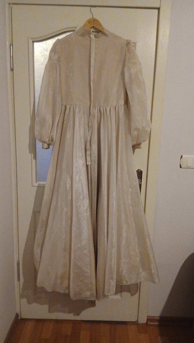 Uzun Bej Vintage Kadın Elbisesi - Görsel 2