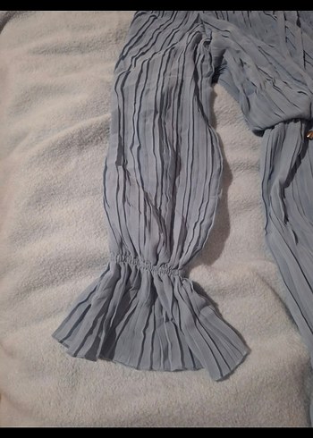 Diger Mavi Uzun Piliseli Keten Elbise - Görsel 7