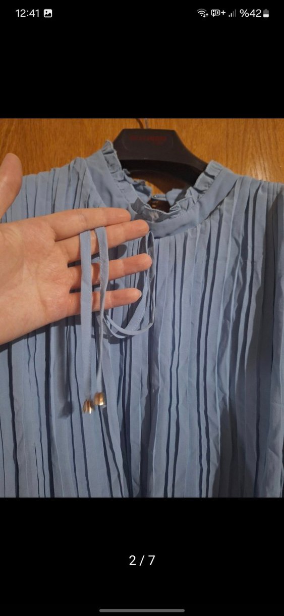 Diger Mavi Uzun Piliseli Keten Elbise - Görsel 2