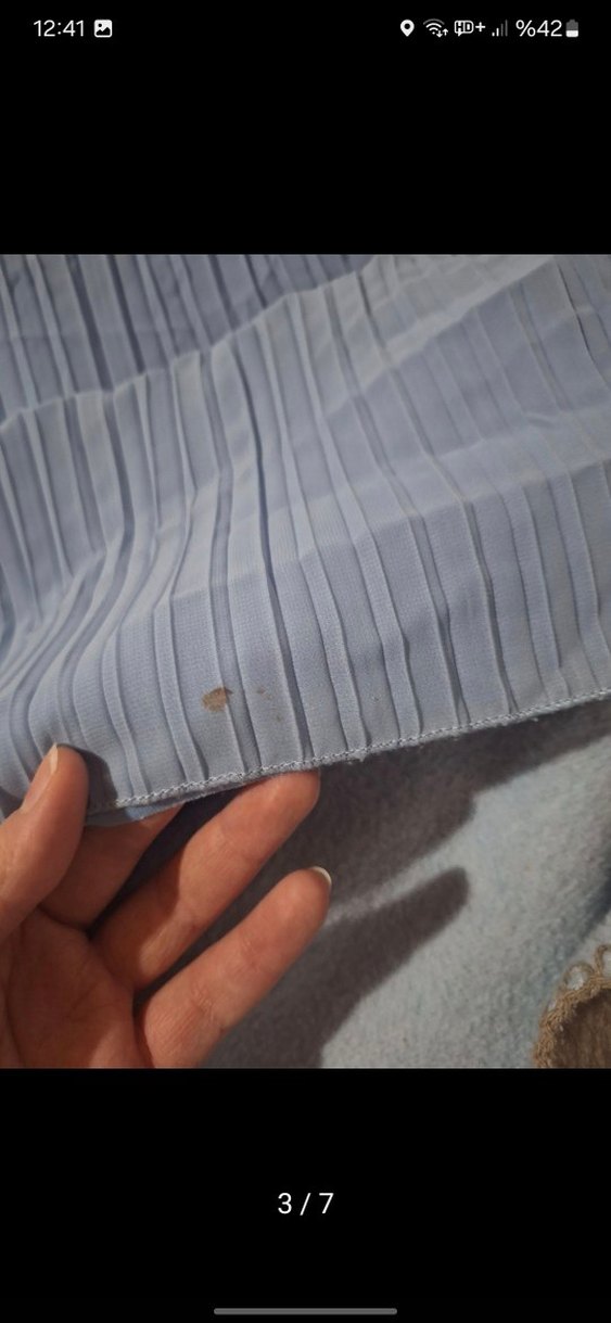 Diger Mavi Uzun Piliseli Keten Elbise - Görsel 3