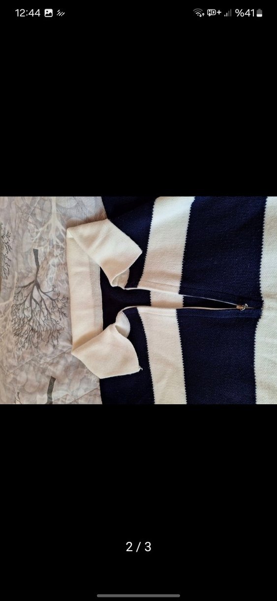 Kadın Lacivert Beyaz Çizgili Fermuarlı Kazak - Görsel 2