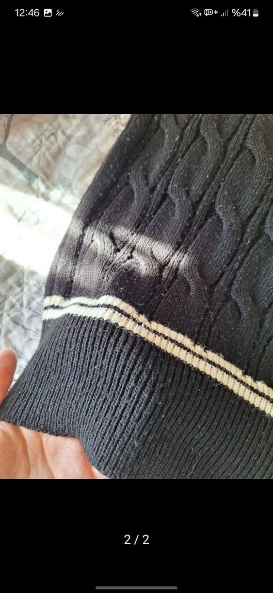 V Yaka Gri Örgü Kadın Süveter - Görsel 2