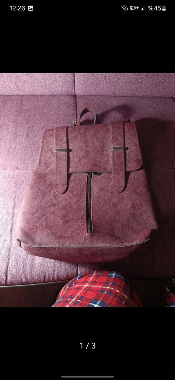 Bordo Süet Kadın Sırt Çantası - Görsel 3