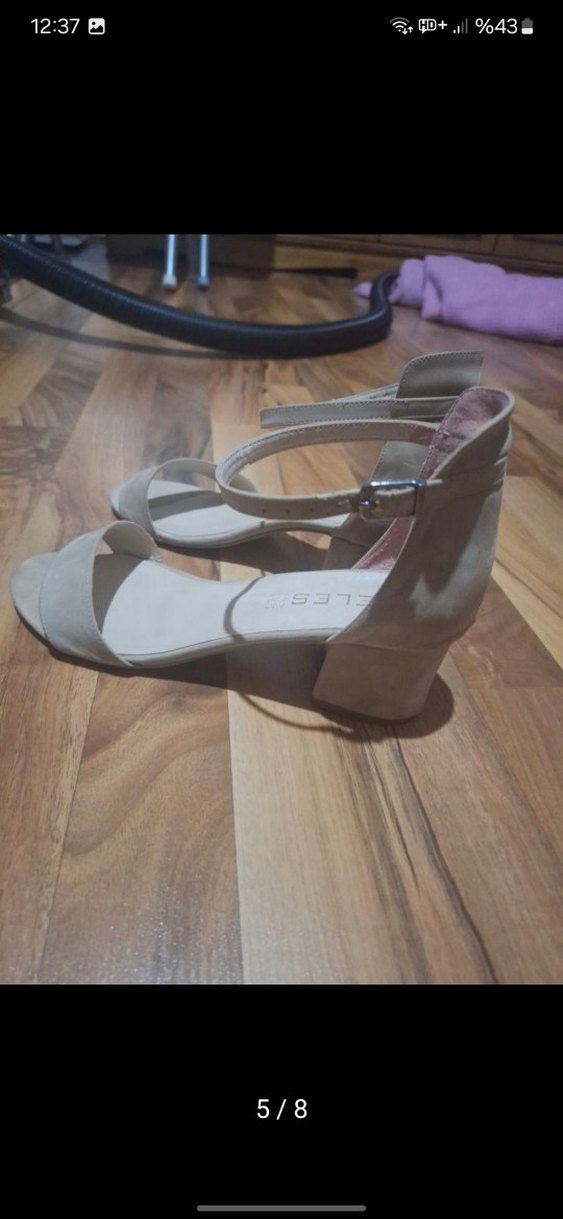 Bej Topuklu Kadın Sandalet - Görsel 5