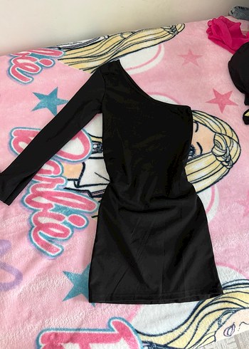 Tek Kollu Drapeli Siyah Midi Elbise - Görsel 2