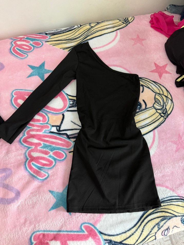 Tek Kollu Drapeli Siyah Midi Elbise - Görsel 2