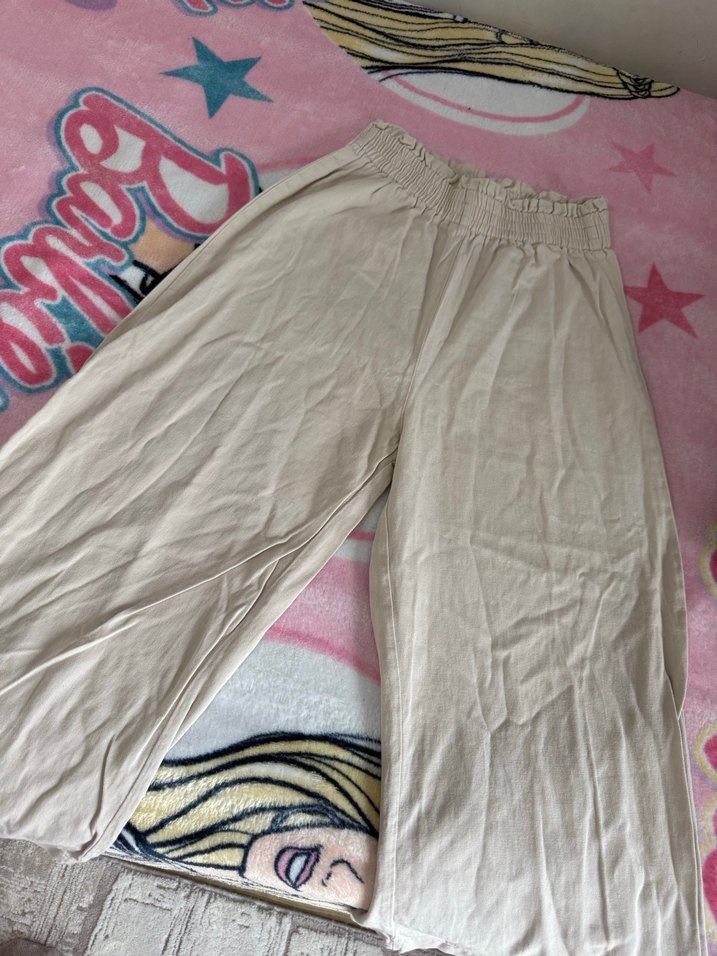 Bej Bol Kesim Midi Keten Kadın Pantolon - Görsel 2