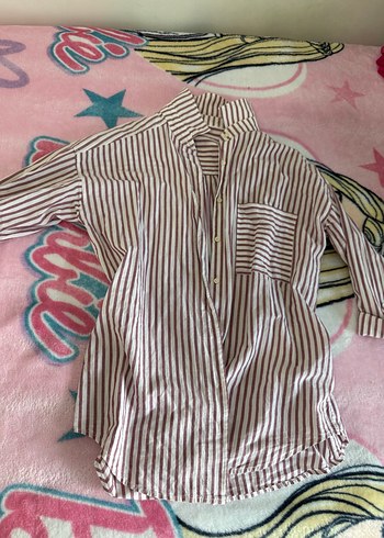 Çizgili, Uzun Kollu, Pamuklu Kadın Gömlek - Görsel 2