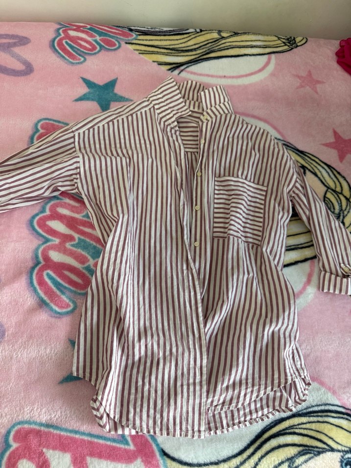 Çizgili, Uzun Kollu, Pamuklu Kadın Gömlek - Görsel 2