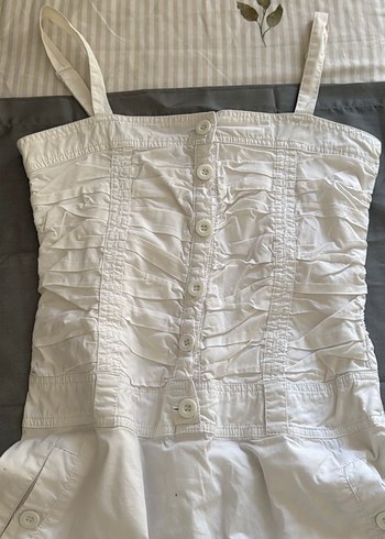 Beyaz Düğmeli Fitted Elbise - Görsel 3