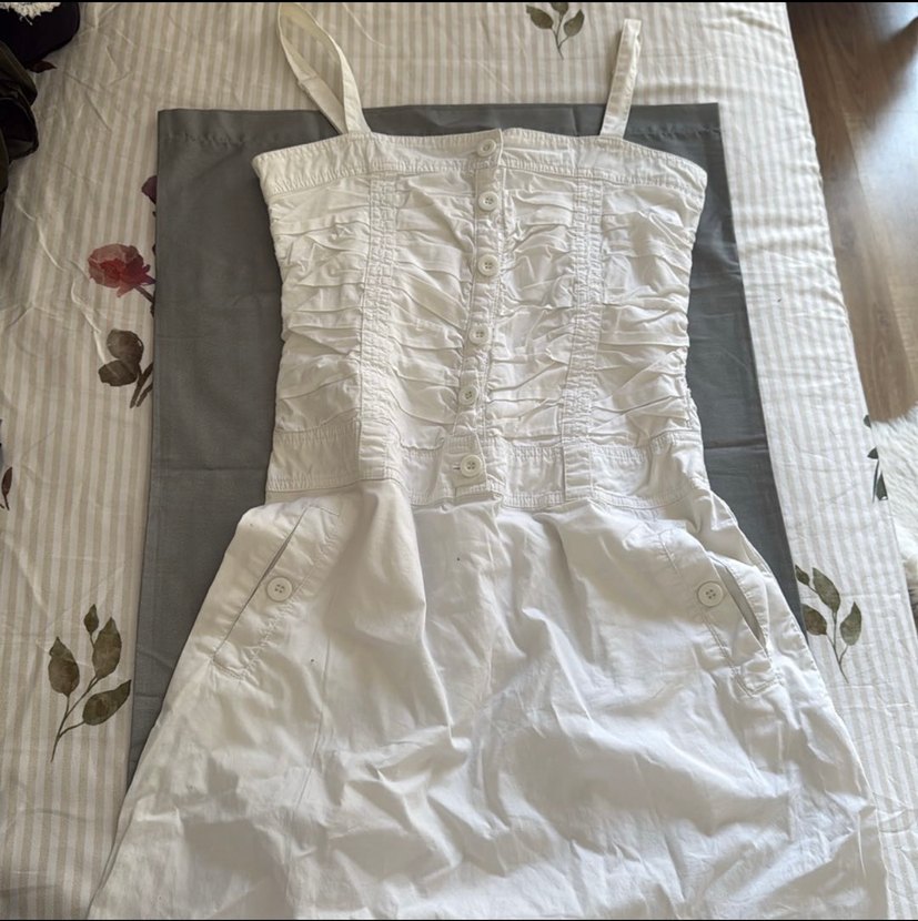 Beyaz Düğmeli Fitted Elbise - Görsel 2