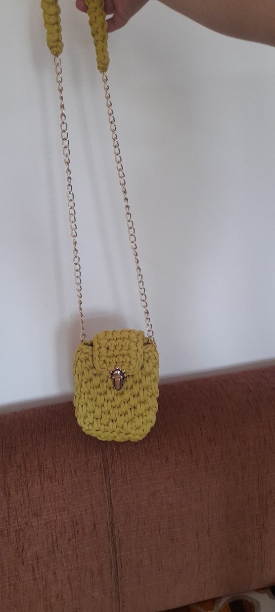 Sarı Örgü Zincir Detaylı Kadın Çapraz Çanta - Görsel 2