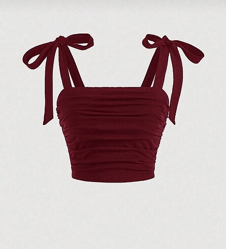 Diğer Bordo fiyonklu yazlık geniş askılı üst crop her beden vardır