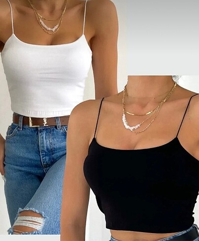 İp akılı astarlı crop büstiyer bluz siyah beyaz 2 li set