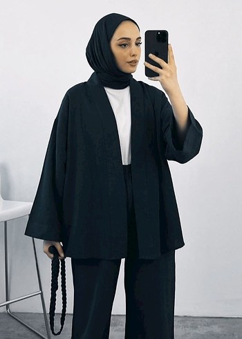 l Beden siyah Renk kimono takım pantolon uzun kollu