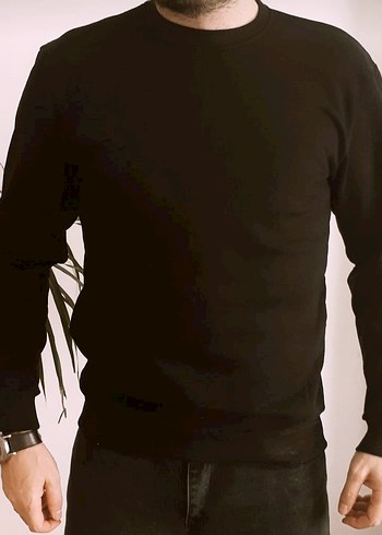 Erkek Siyah Bisiklet Yaka Sweatshirt