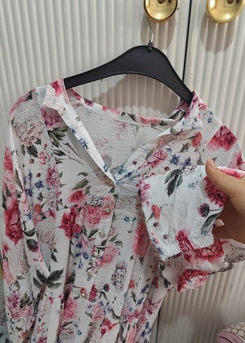 Pembe Desenli Pamuk Hamile Bluzu - Görsel 3