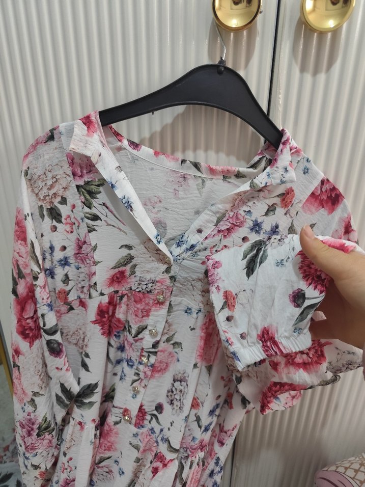 Pembe Desenli Pamuk Hamile Bluzu - Görsel 3