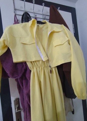 Sarı Uzun Hamile Kapüşonlu Ceket - Görsel 3