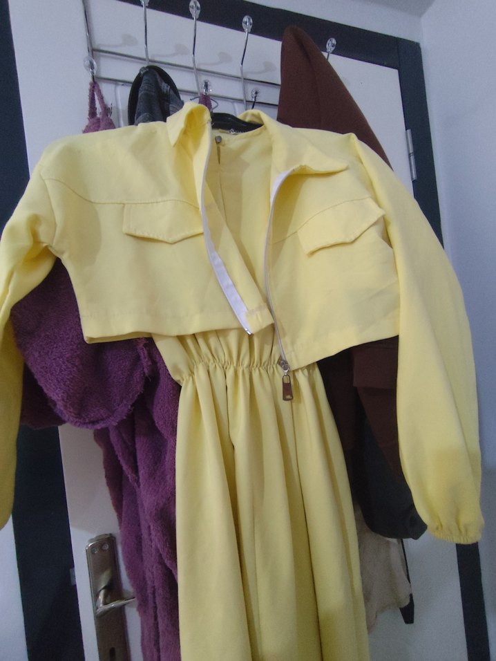 Sarı Uzun Hamile Kapüşonlu Ceket - Görsel 3