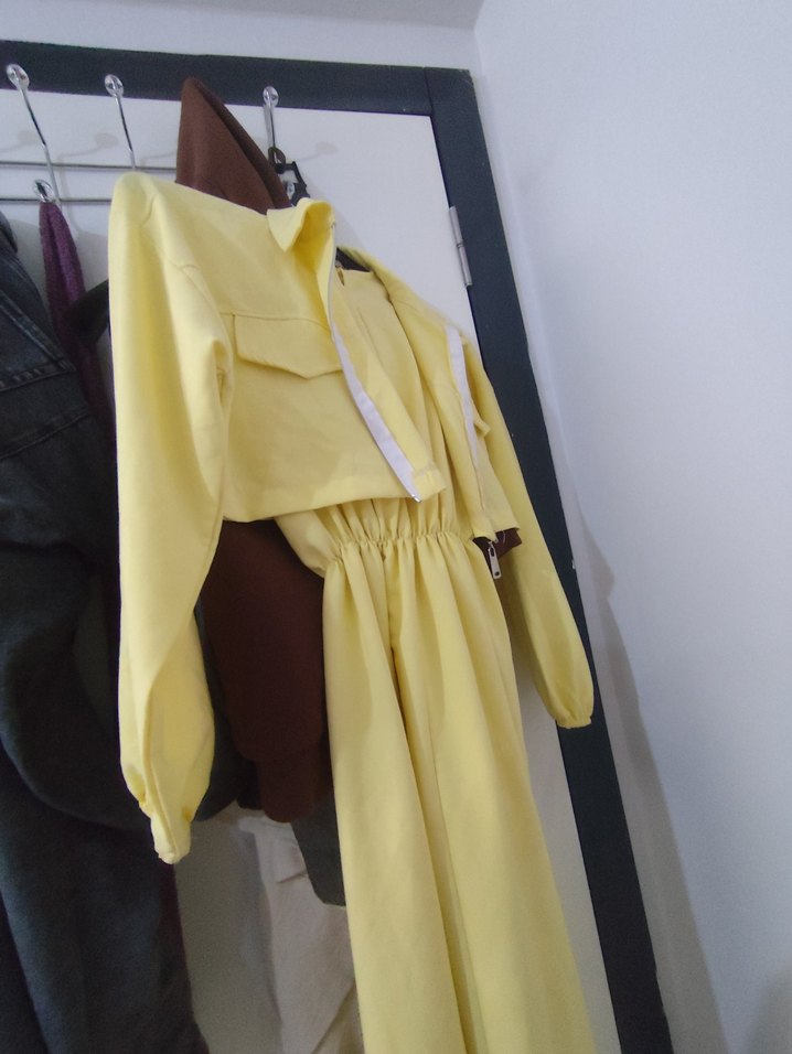 Sarı Uzun Hamile Kapüşonlu Ceket - Görsel 2