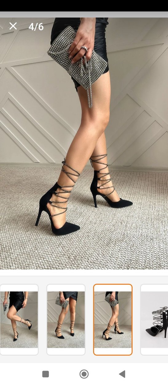 Siyah taşlı Bağcıklı Stiletto - Görsel 3