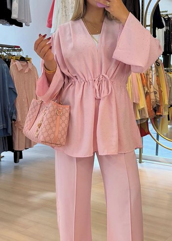 Diger Pudra Pembe Kemerli Mini Kimono