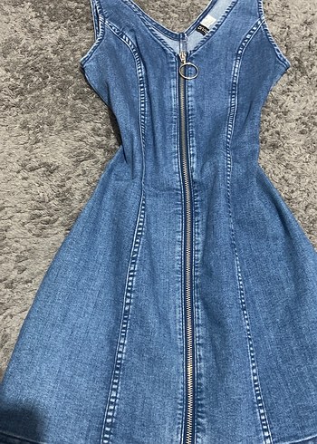 s Beden Sıfır Kollu Fermuarlı Mini Kot Elbise