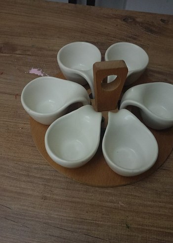 Paşabahçe Ahşap Standlı Beyaz Seramik Sosluk Seti